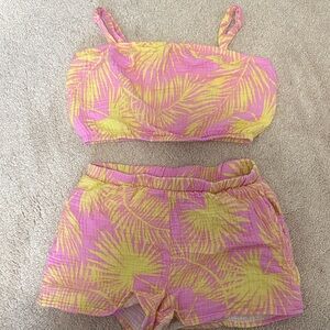 Grayson Threads Kids Pink and Yellow Tropical Print Two-Piece Set- size S 6/7